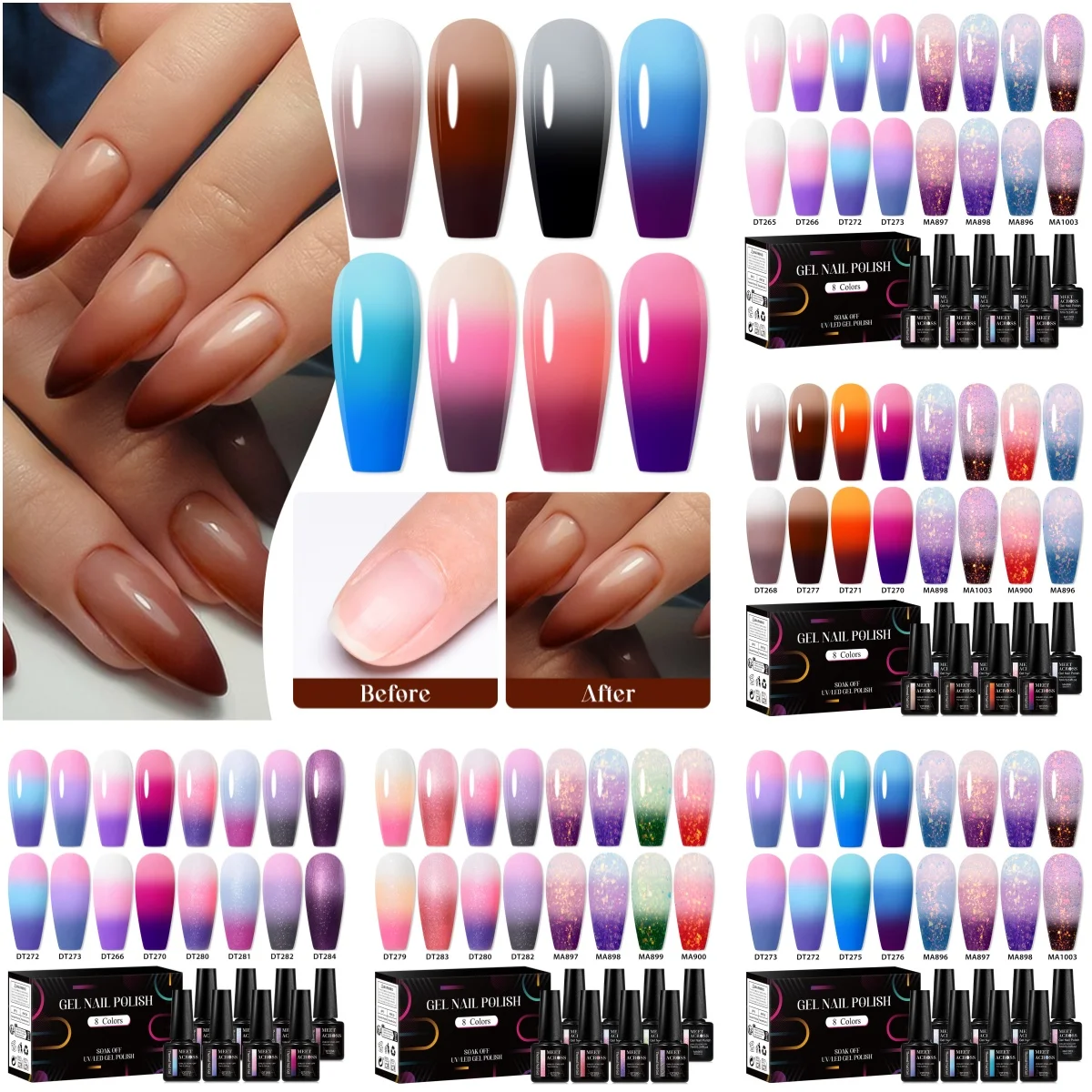 

8pcs Thermal Gel Nail Polish Set 3 Layers Temperature Changing UV Gel Semi Permanent Soak Off Varnish Manicure DIY Nail Supplies