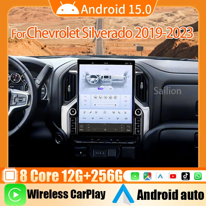 Android15 Carplay Car Radio Multimedia For Chevrolet Silverado 2019-2023 TouchScreen with 4K Galaxy Screen TDA7851amplifier Chip