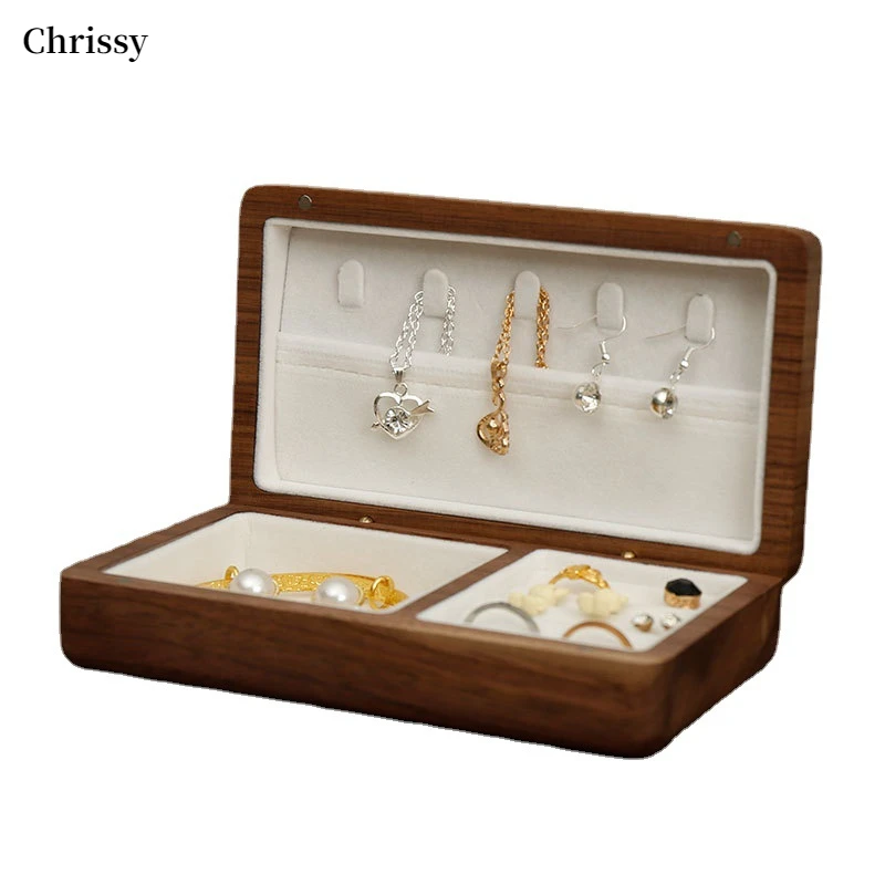 

Black Walnut Jewelry Box Wholesale Household Clamshell Solid Wood Box Packing Box Light Luxury Jewelry Wood Box Storage Box