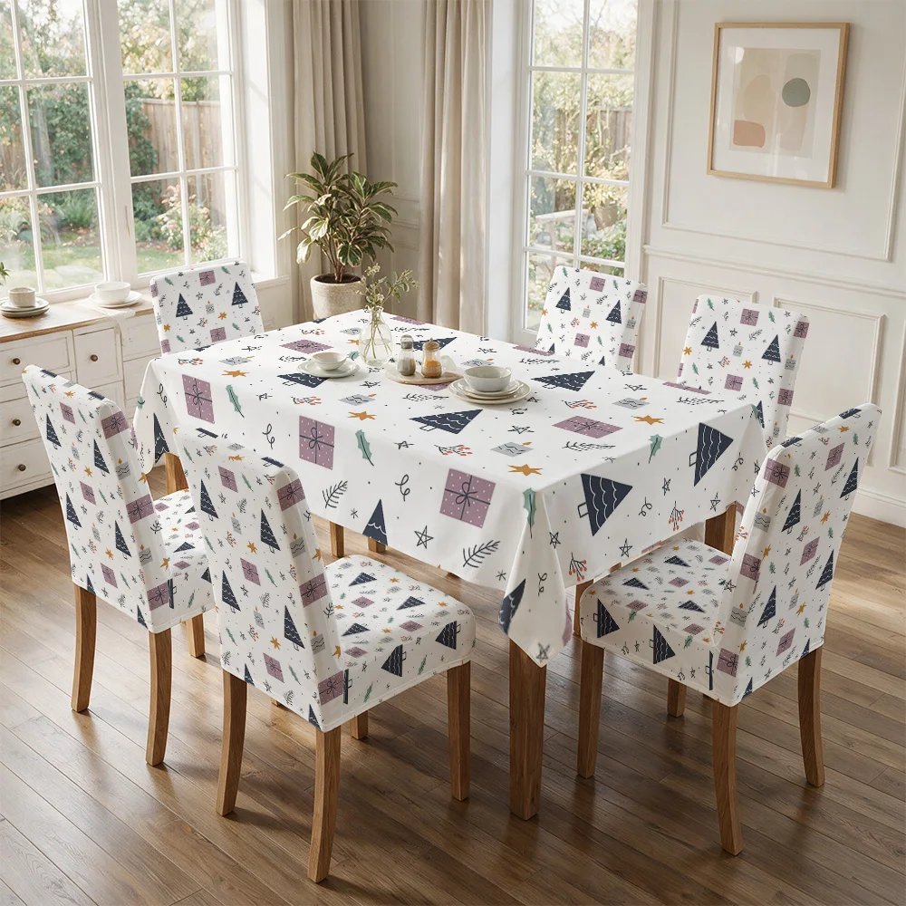 Cute Christmas Pajama Print Tablecloth and Chair Covers for Dining Room Holiday Decor