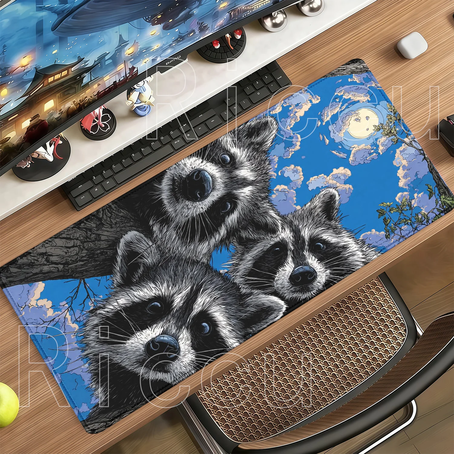 Funny Raccoons Mouse Pad Blue Sky Cartoon Large Non-Slip Rubber Keyboard Mousepad Cute Animal Computer Gaming HD Print Desk Mat