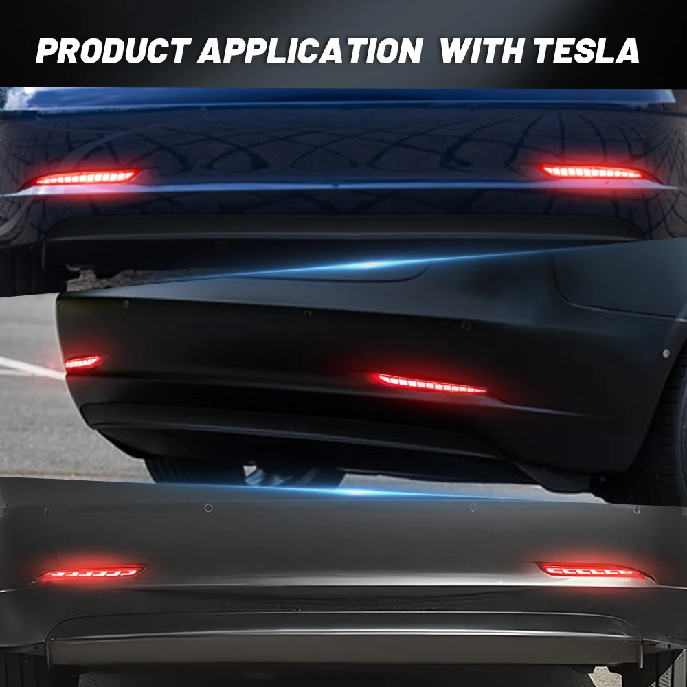 For Tesla Model Y 2019 2020 2021 2022 2023 2024 Led Rear Bumper Reflector 3 Functions Brake Light 12V 24V Dynamic Turn Signal