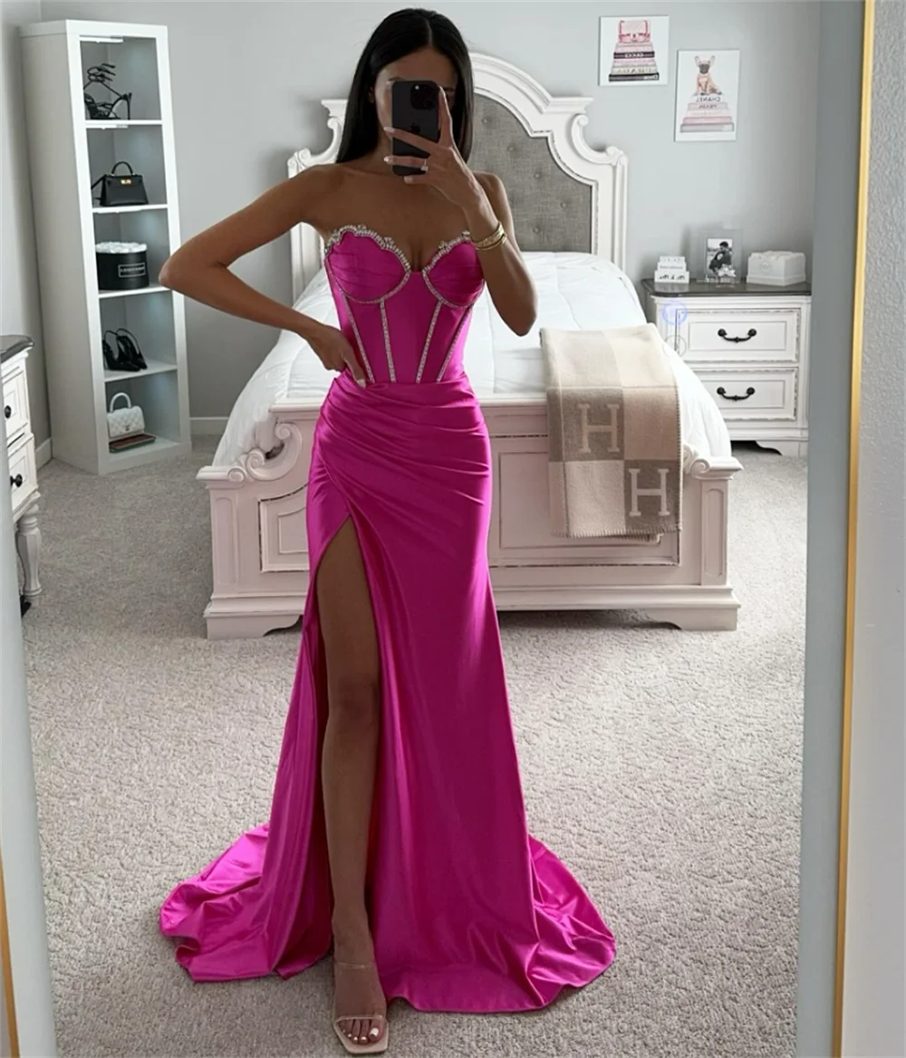 Annie Hete Roze Galajurken Luxe Kralen Glitter Zeemeermin Prinses Avondjurken Formele Trouwfeestjurk Vestidos De Noche