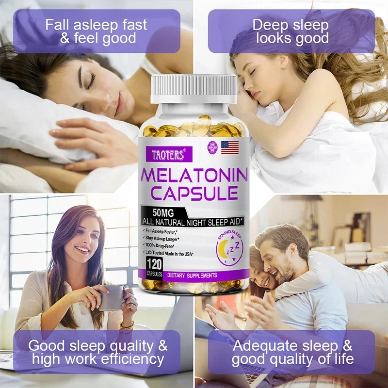 Melatonin Capsules - All Natural Nighttime Sleep Aid, for Sleep Adults Insomnia Relaxation Brain Deep Sleep Adjustment Time