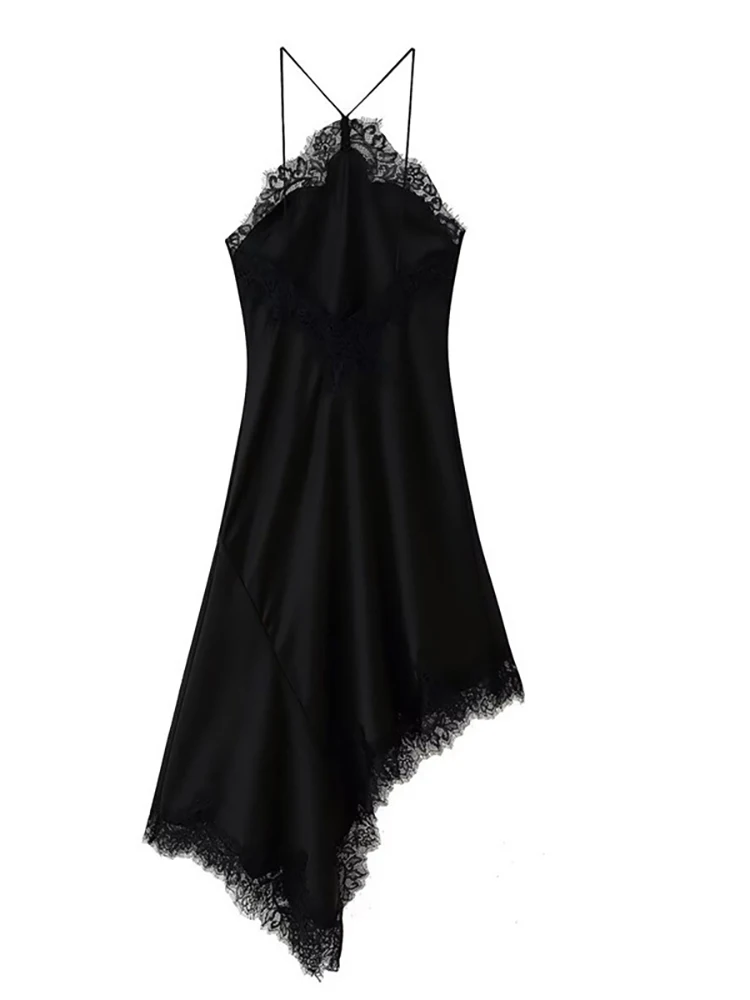 JULISSA MO Patchwork Satin Sexy Backless Spitze Frauen Kleid Spaghetti Strap Midi Kleid Herbst Neue Elegante Party Abendkleid 2025