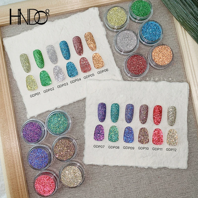 HNDO New 12 Color Reflective Sparkle Diamond Glitter Nail Powder for Party Disco Nail Art Manicure Decoration Colorful Dust