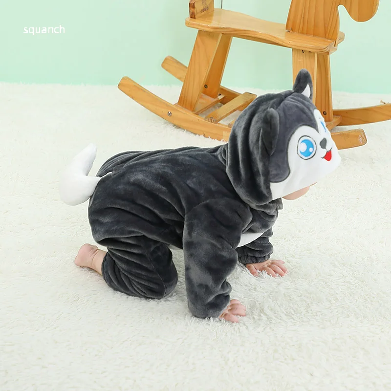 Cute Baby Husky Costume Halloween Animal Dog Cosplay Suit Boy Girl Outfit Winter Warm Clothes Bebe Festival Jumpsuit 0-3Y