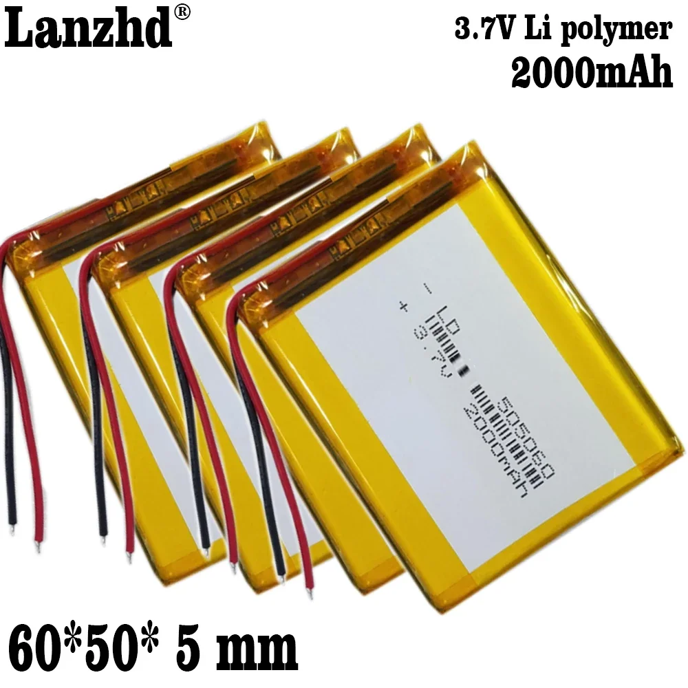 1-10ชิ้น505060 3.7โวลต์2000มิลลิเธียมโพลิเมอร์แบตเตอรี่ Li-Po สำหรับไฟ LED แบตสำรองลำโพงบลูทูธจีพีเอสของเล่นไฟฟ้า