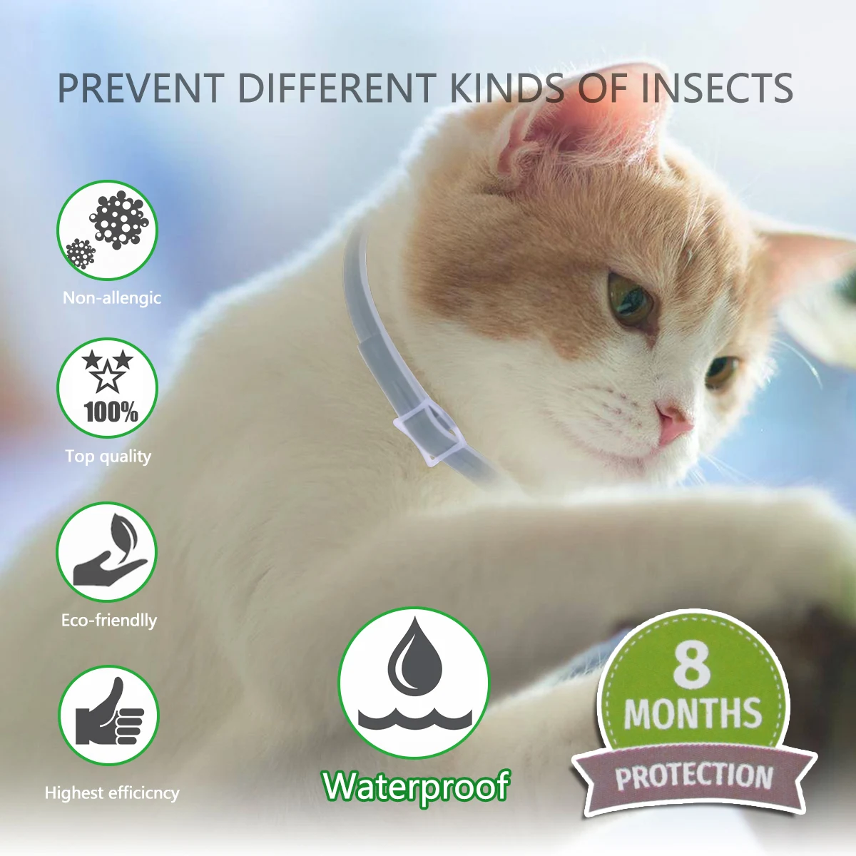 Dewel Cat Dog Collar Anti Flea Ticks Mosquitoes Outdoor Adjustable Pet Collars 8 Months Long-term Protection Pet Accesseries