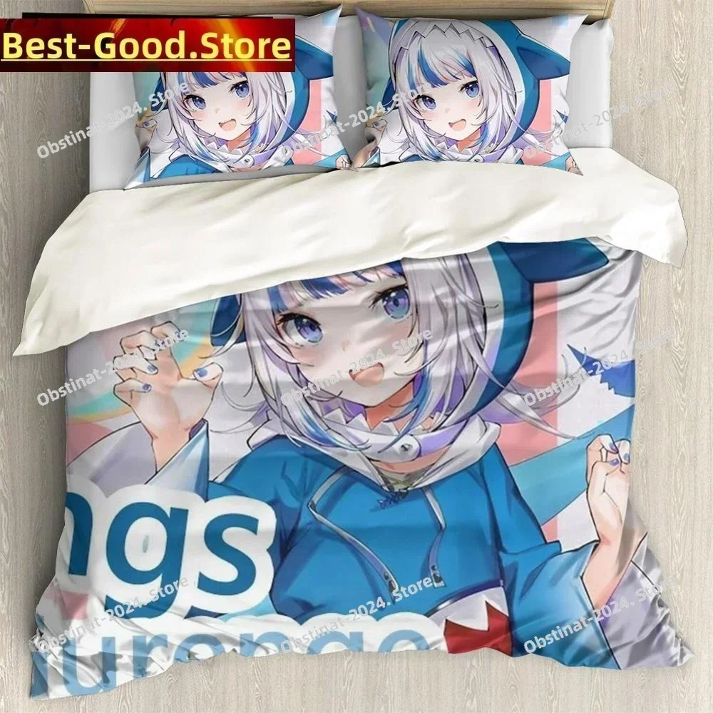 Anime Hololive EN Gawr Gura Bedding Set Printed Bed Set Duvet Cover Sheet Pillowcase Bed Full Quilt Cover Soft Queen King Size
