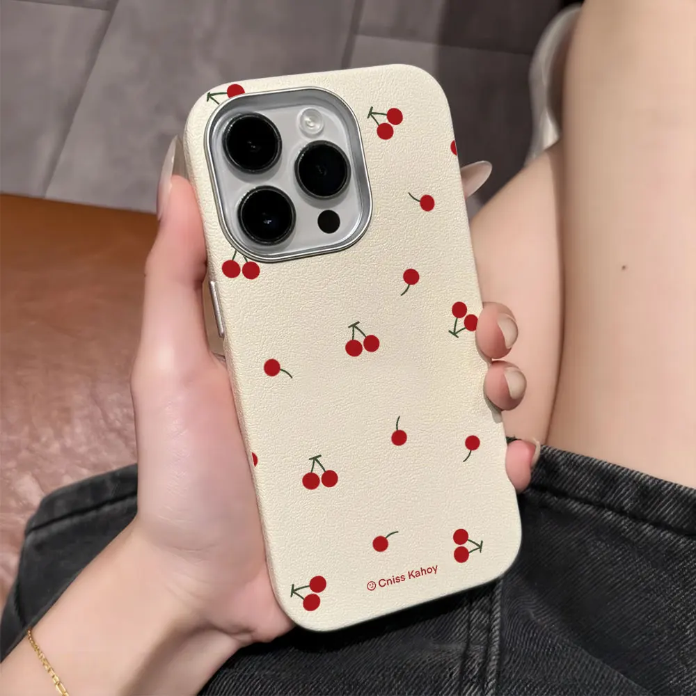 Leather Phone Case For Samsung Galaxy S26 S25 Ultra S24 S23 S22 S21 Plus FE A34 A35 A54 A55 A36 A56 Silicone Korean Cherry Cover