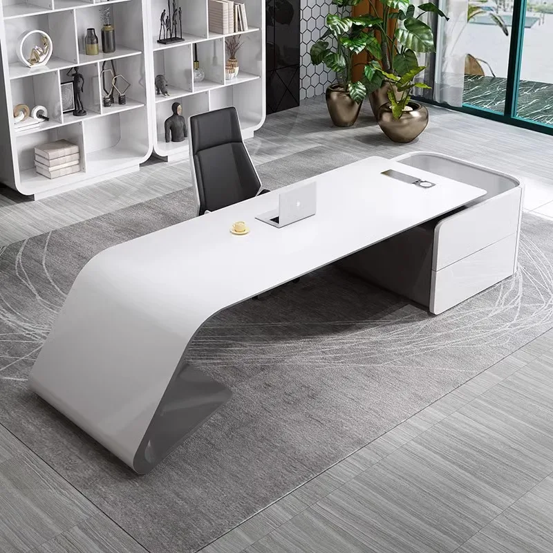 طاولة رئيسية مطلية، مكتب من الدرجة الكبيرة، طاولة الرئيس، مكتب شخصي عصري، طاولة مدير بسيطة وحديثة #3