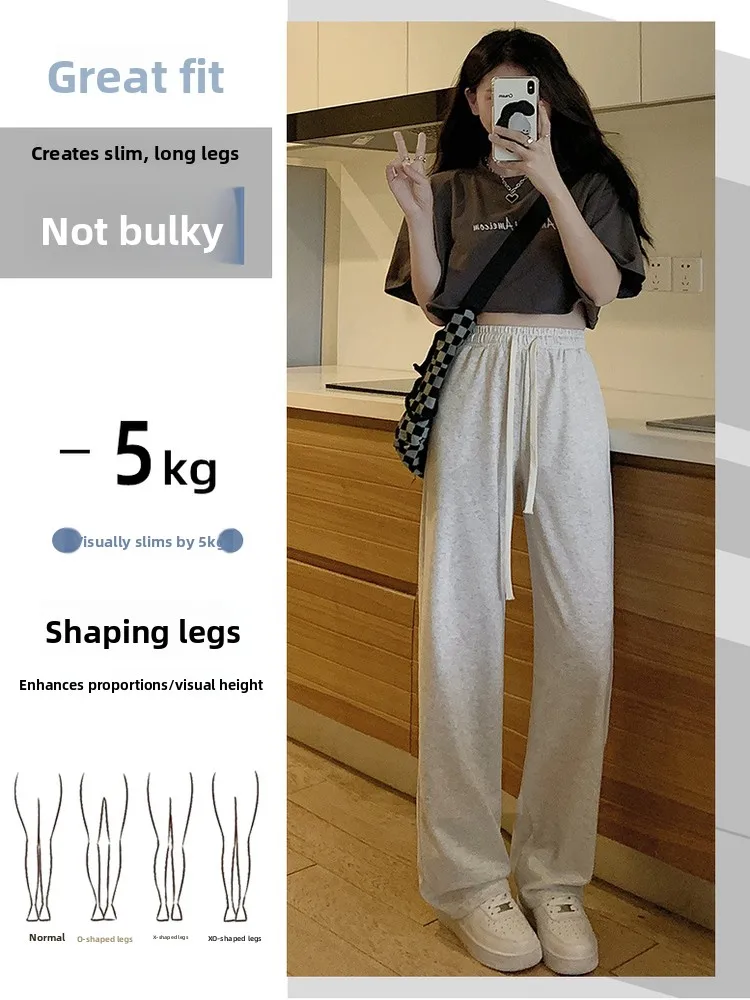 Thiened Fce Pantaloni a gamba larga da donna a vita alta Spor Slim pantaloni lunghi dritti casual larghi autunno inverno coreano Sle