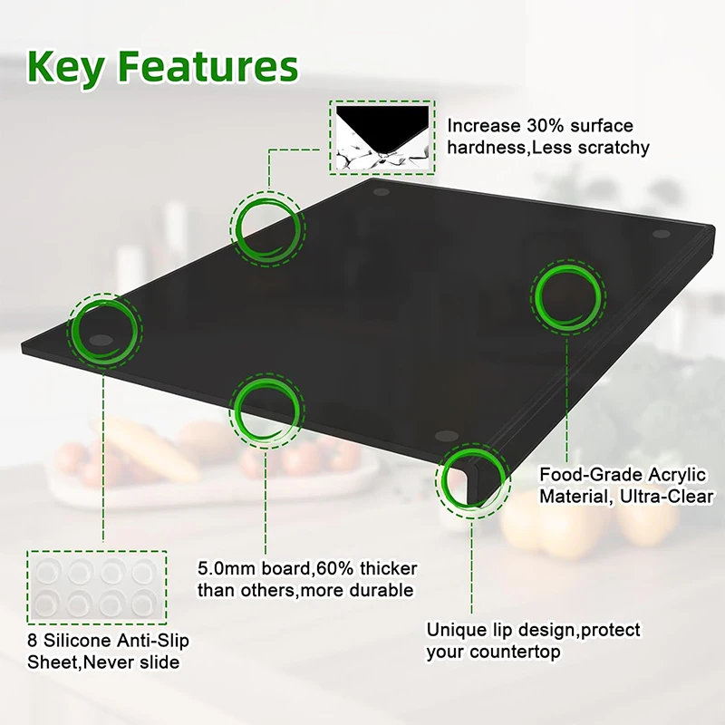 LMETJMA Acrylic Cutting Board with Lip Non Slip Cutting Board for Countertop Protector Durable Kitchen Chopping Board JT324