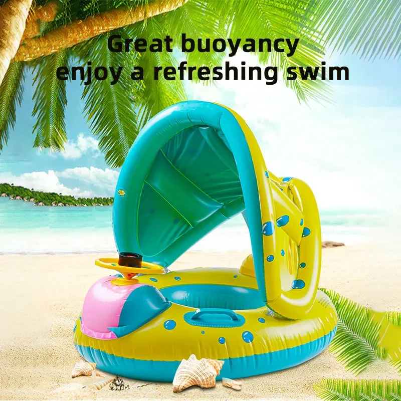 Baby Water Swimming Ring with Parasol PVC Summer Inflatable Toy Steering Wheel Float Seat Pool Beach Baby Water Paly Accessories