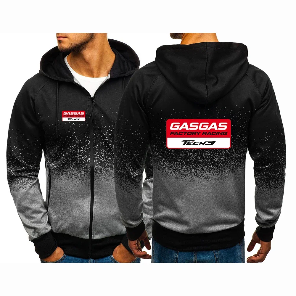 2024 Motorcycles GasGas Logo Printed Popular Gradient Color Hooded Jacket Spring Autumn Men's Handsome Zipper Hooded Sweatshirts