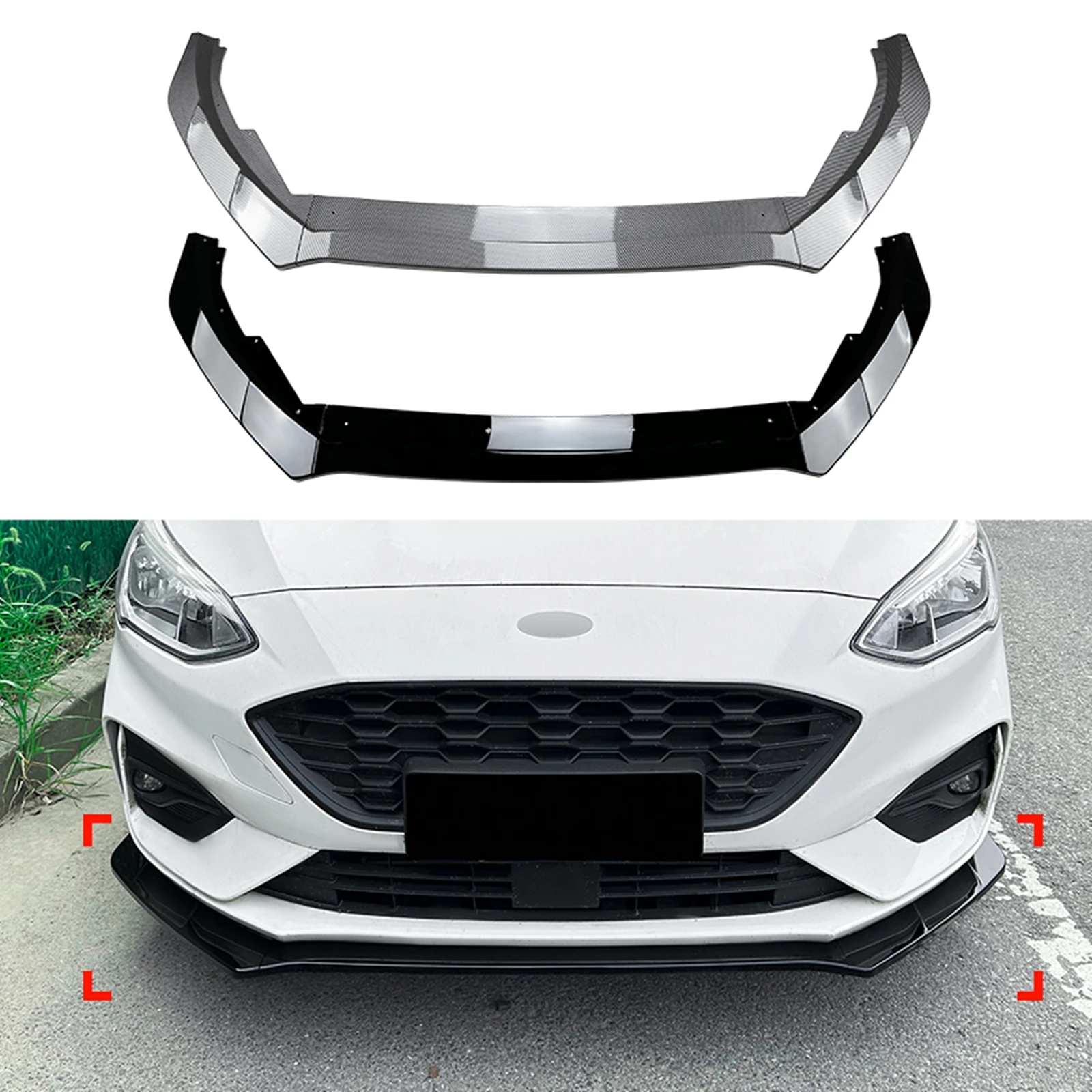 

Front Bumper Spoiler Lip For Focus MK4 ST Line 2019 2020 2021 2022 Carbon Fiber Look/Glossy Black Car Lower Splitter Blade Kit