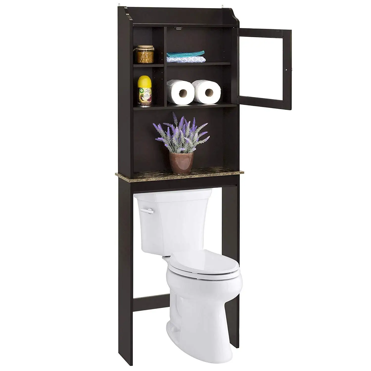 

Modern Over The Toilet Space Saver Organization Wood Storage Cabinet for Home, Bathroom - Espresso