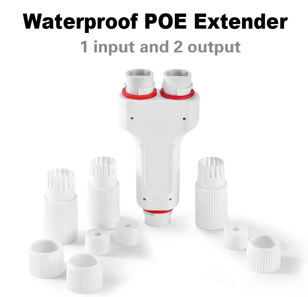 Waterproof PoE Splitter 1 in 2 Out Extender 100m Extension 10/100Mbps Ethernet Outdoor PoE Repeater for IP Camera Plug and Play