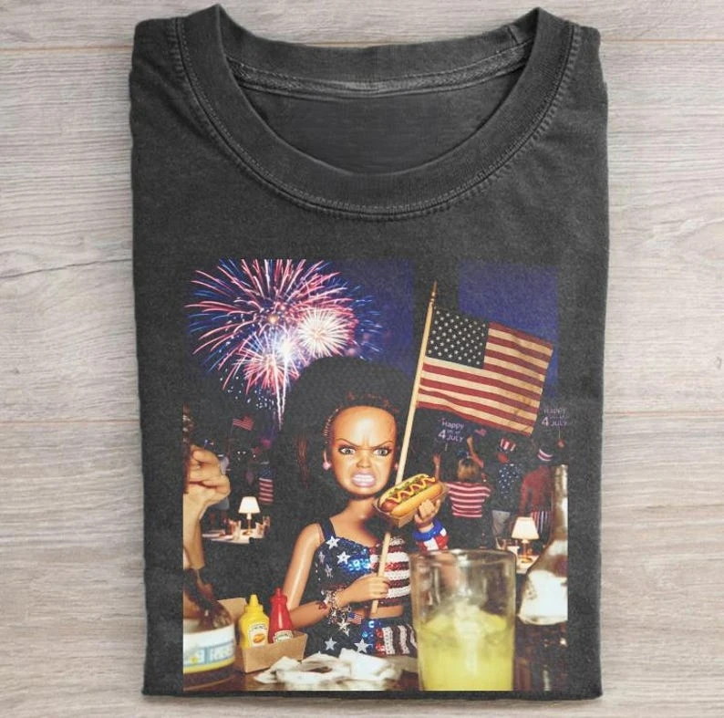 2026 Hot Selling Funny Doll Face Graphic Print Short Sleeve Cotton T-shirt Men Women Y2K Meme Humor Doll Sarcastic Trendy Shirt view 2
