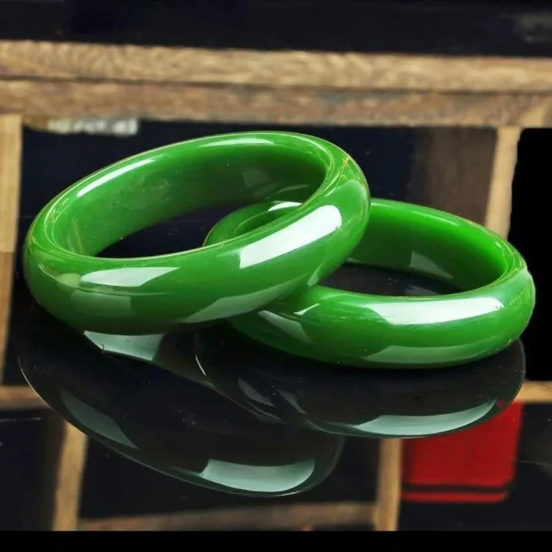 

Natural Spinach Green Jade Hand Carved Wide Bar Bracelet, Fashionable Boutique Jewelry, Men's and Women's Flat Bar Bracelet