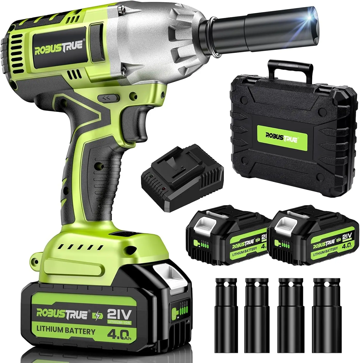 Cordless Impact Wrench, 590Ft-Lbs (800N.M) Brushless 1/2 Inch Impact Wrench, 2500Rpm Max Torque Impact Gun, 2X 4.0Ah Battery,