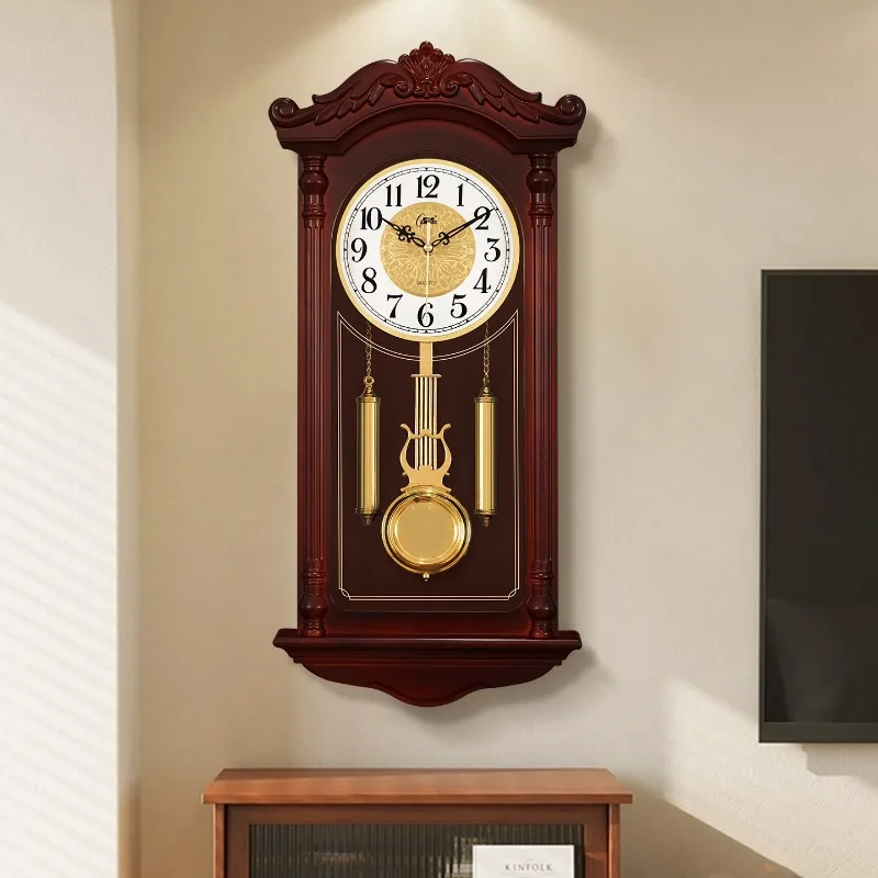 Vintage Old-Style Wall Clock for Living Room Home Use Imitation Wood Quartz Clock European Creative Silent Wall Clock
