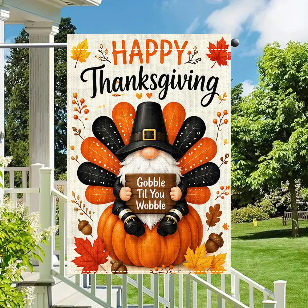 1pc Thanksgiving Dwarf Garden Flag, double-sided print, perfect for fall patio and outdoor holiday decorations (pole not include
