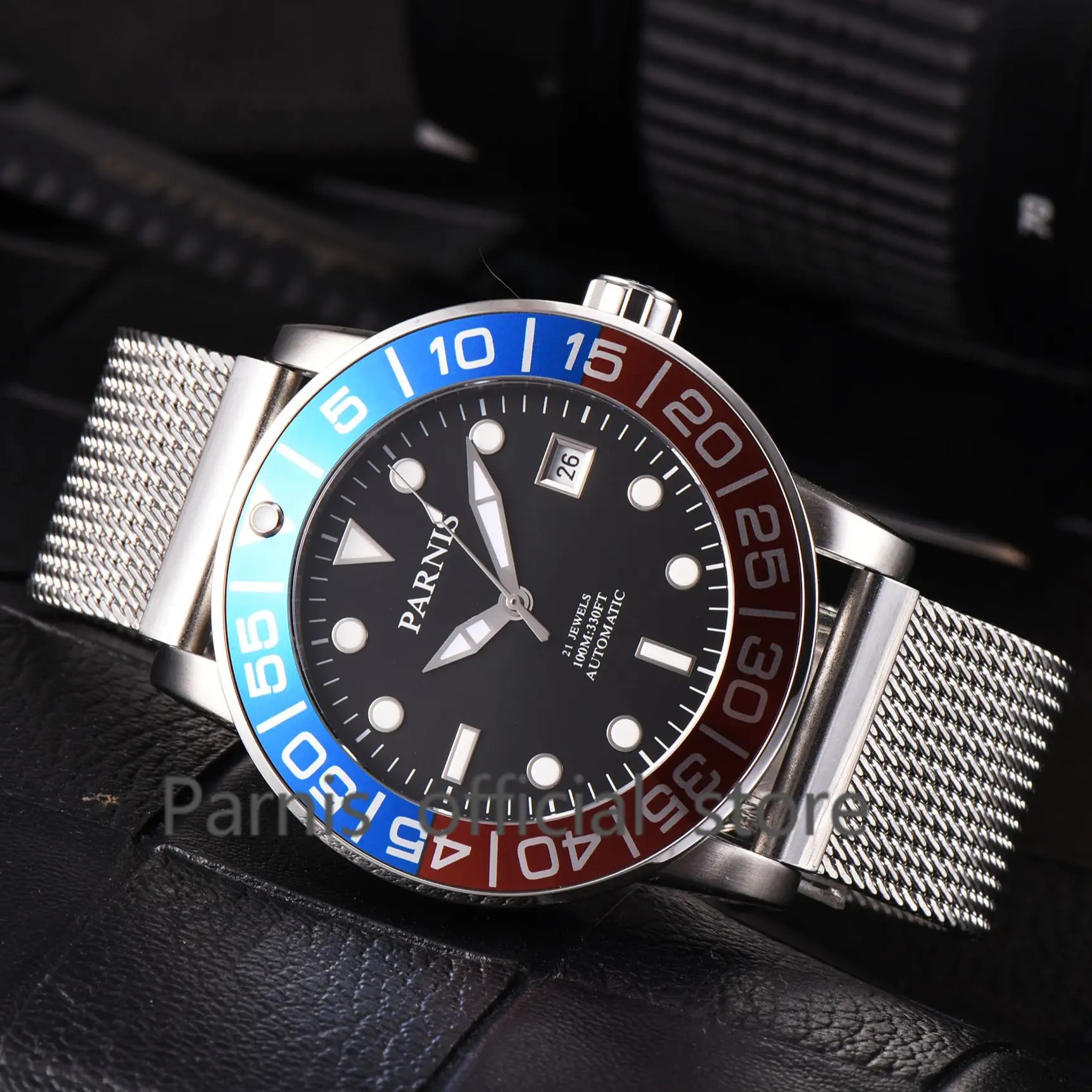 

New Parnis 42mm Blue Red Bezel Men Automatic Mechanical Watch Calendar Luminous Luxury Men Watches reloj hombre Clock Man Gift