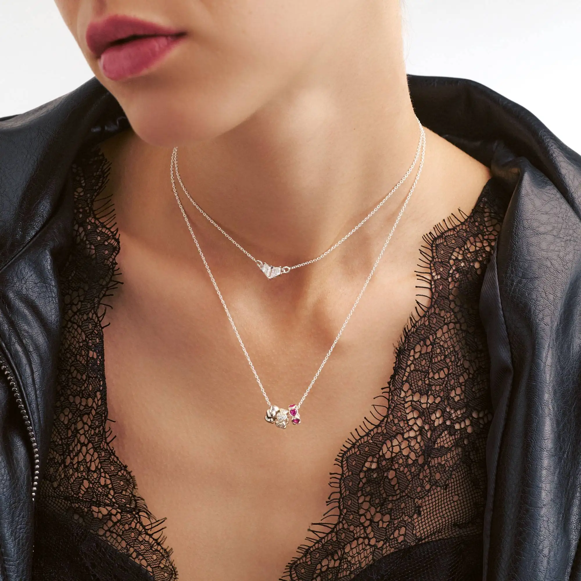 Heart Stack Charm Necklace Personalized Heart Pendant Women's Pink Gemstone Heart Pendant Valentine's Day Gift