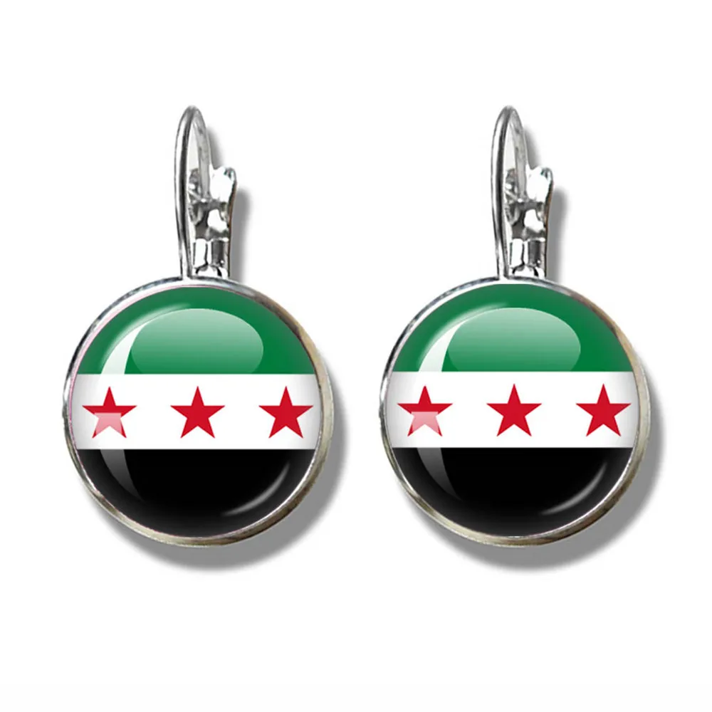 Fashion SKY FLAG Syria National Flag French Hook Earring Glass Cabochon Handmade Image Drop Earrings Charm Women Jewelry Gift