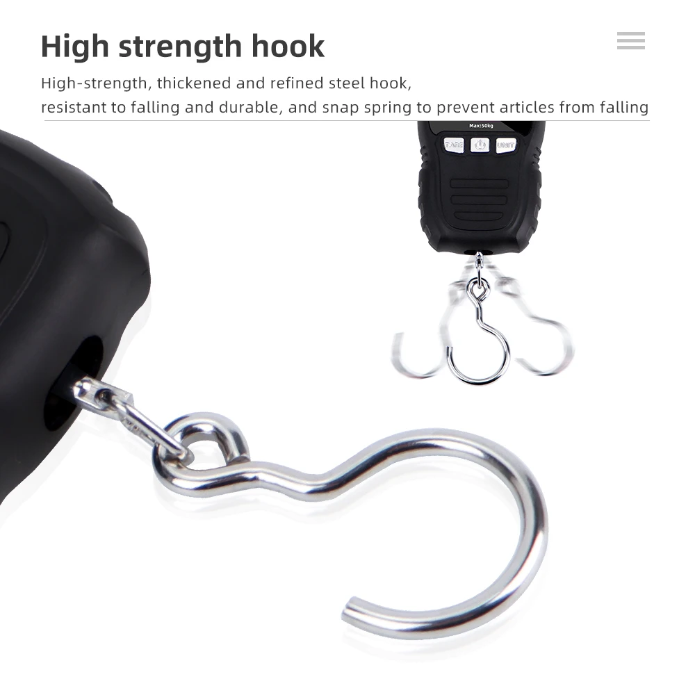 50Kg Hanging Scale with Ruler Digital Portable Fishing Hook Electronic Weighting Luggage Scale LED Display Balance