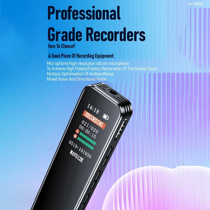 Digital Voice Recorder Pen Portable MP3 Player Audio Recorder With 512Kbps Recording Work Interviews-AU47