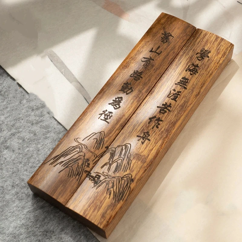 Purple Sandalwood Wood Paperweight Set Pair Solid Wood Calligraphy Painting Desk Decoration for Students Practice Art Supply