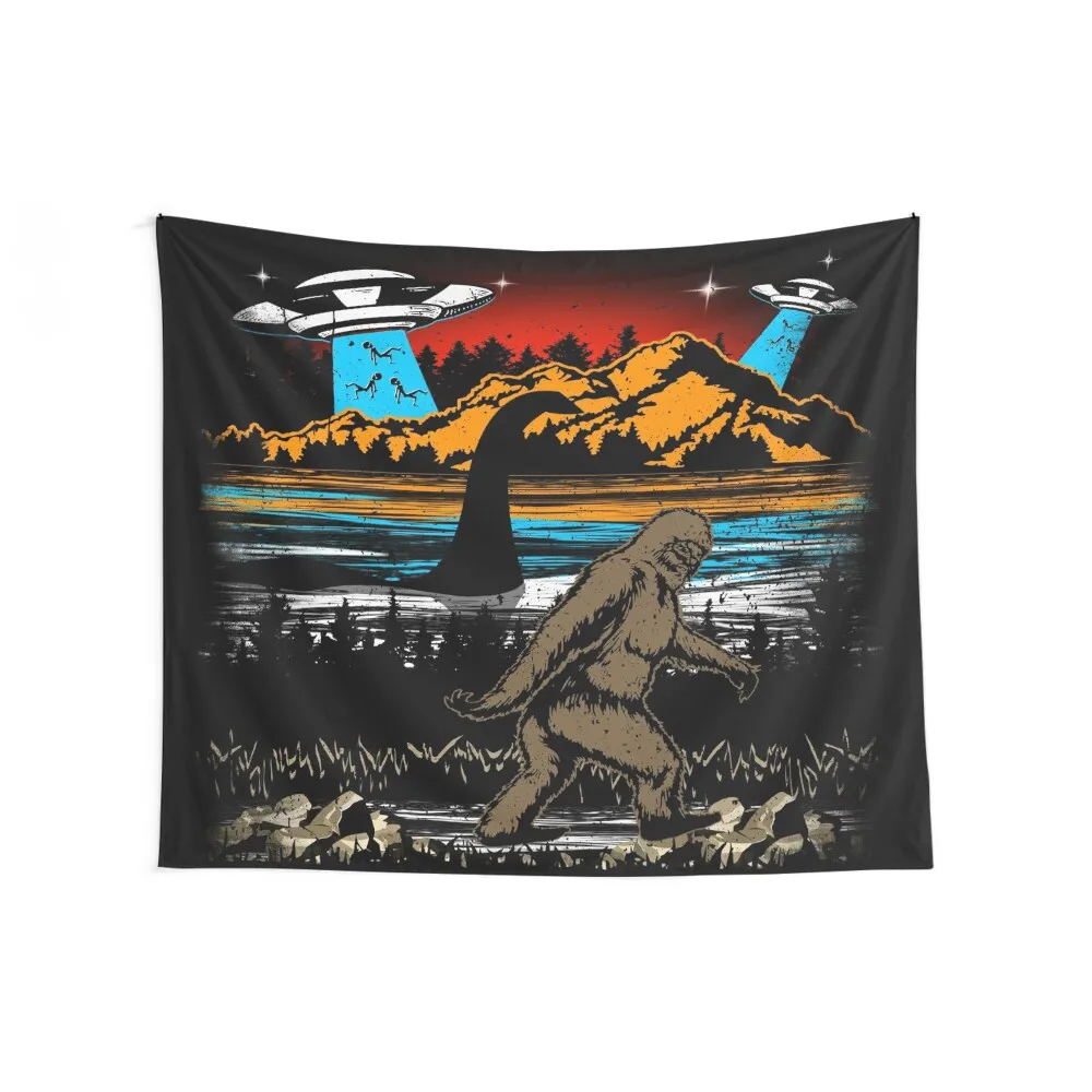 Bigfoot T Shirt, Loch Ness Monster Shirt Sasquatch Alien Ufo Graphic Tee Shirts For Men Women Storm Area 51 Tapestry