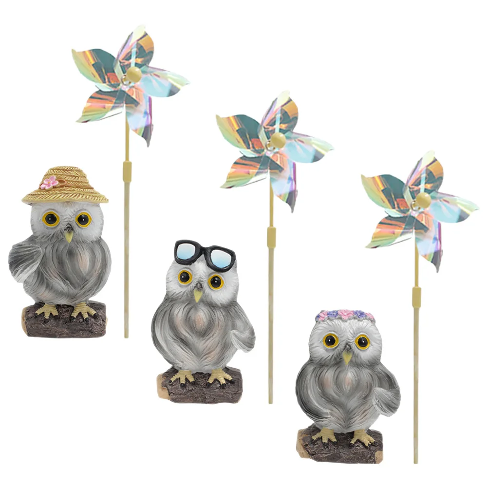 

3Sets Lovely Garden Owl Windmill Decor Rotating Pinwheel Outdoor Yard Stake Decoration Weatherproof Resin Plastic Wind Spinner