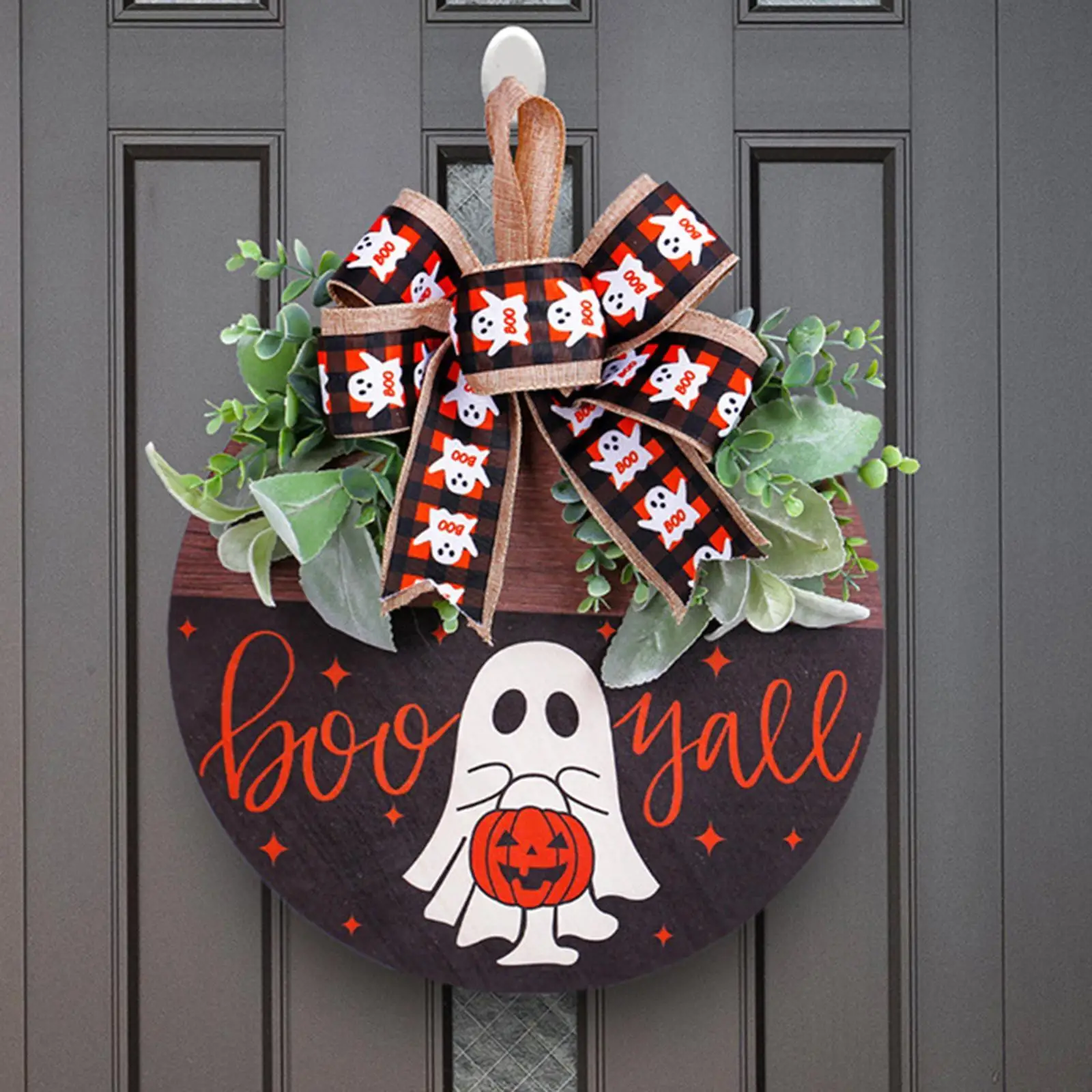 Halloween Wooden Door Hanging Sign Boo Ghost Halloween Door Hanger for Fence