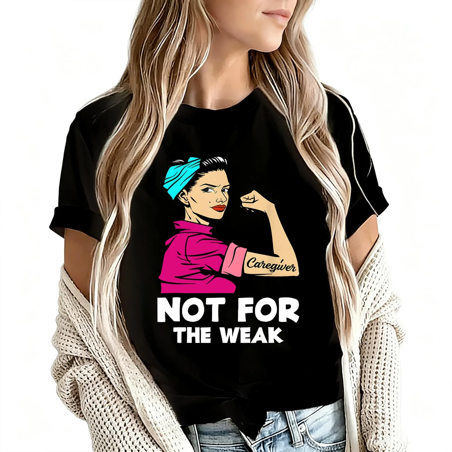 The Weak Strong Woman Funny Caregiver Women's T-Shirt 100% Cotton Funny Graphic Short Sleeve Tee Novelty Shirt Casual Crew Neck Top S-5Xl