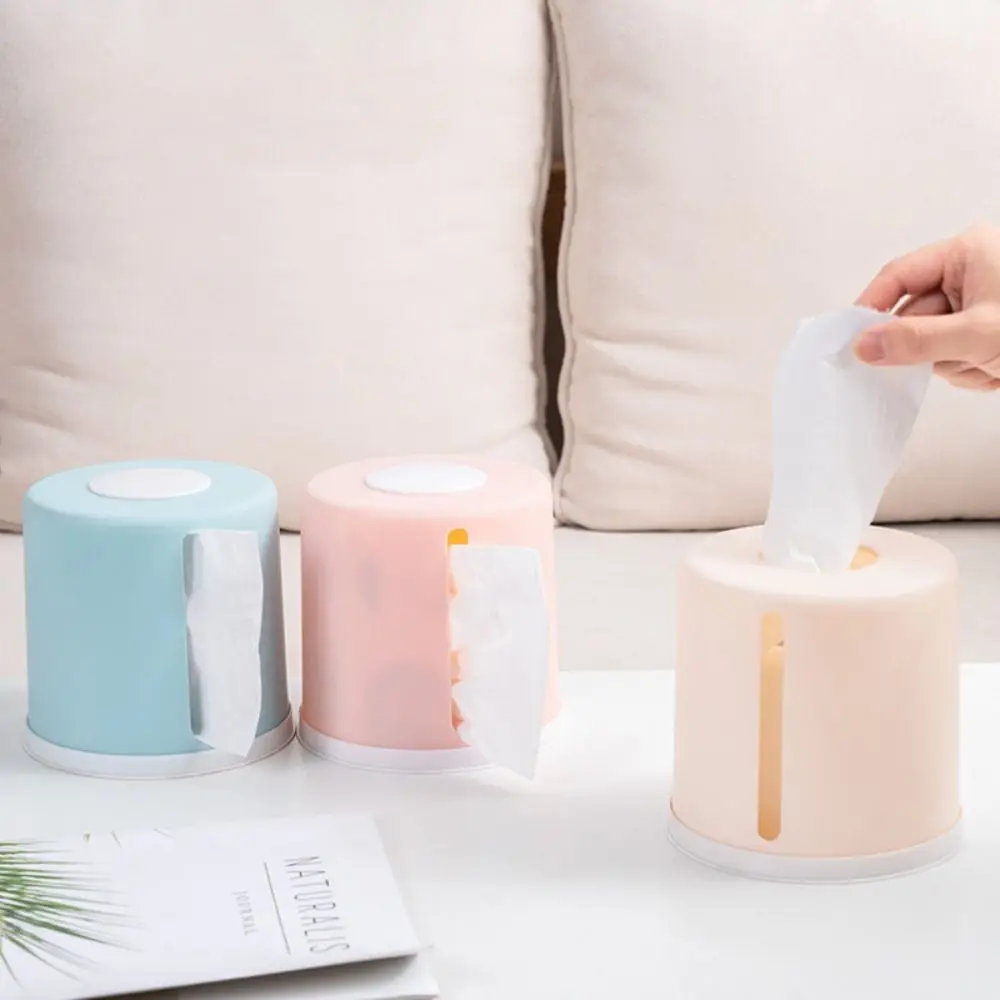 Simplicity Design Plastic Roll Tissue Box Solid Color Durable Paper Towel Box Cylinder Desktop Paper Drawer Household Use