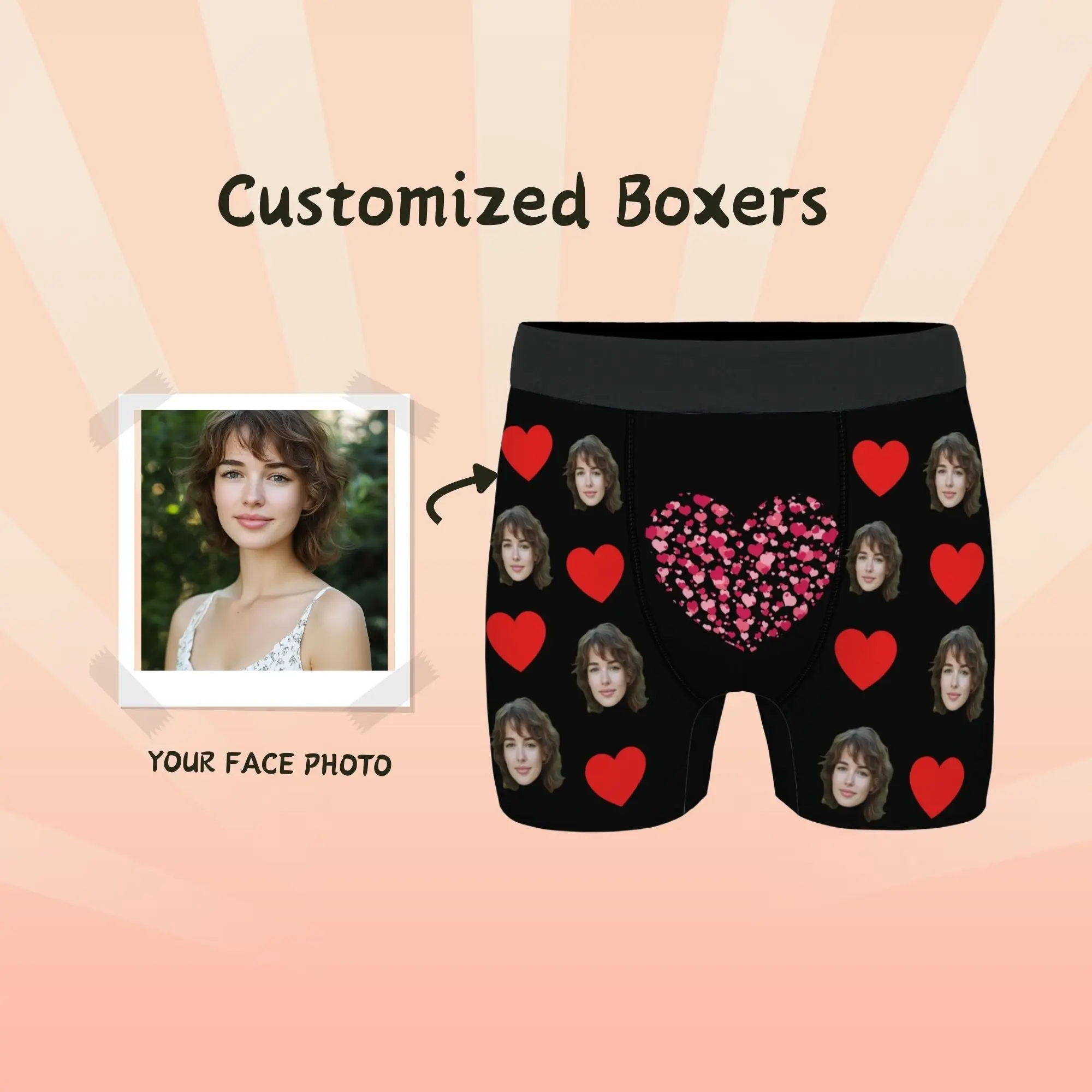 

Подарок для мужа, трусы-боксеры с индивидуальным лицом, черное, красное сердце и розово-красное сердце, романтический сладкий подарок на годовщину святого Валентина