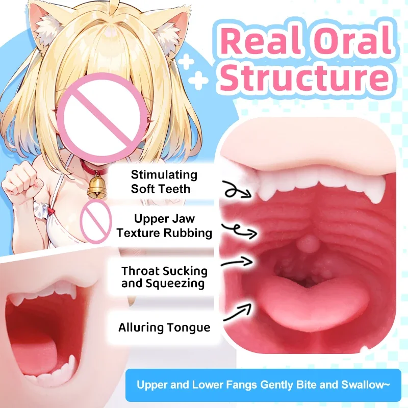 Masturbatore maschile Bocca realistica Gola profonda Figa tascabile Pompino con denti Lingua Giocattoli sessuali per uomini Masturbazione Sesso