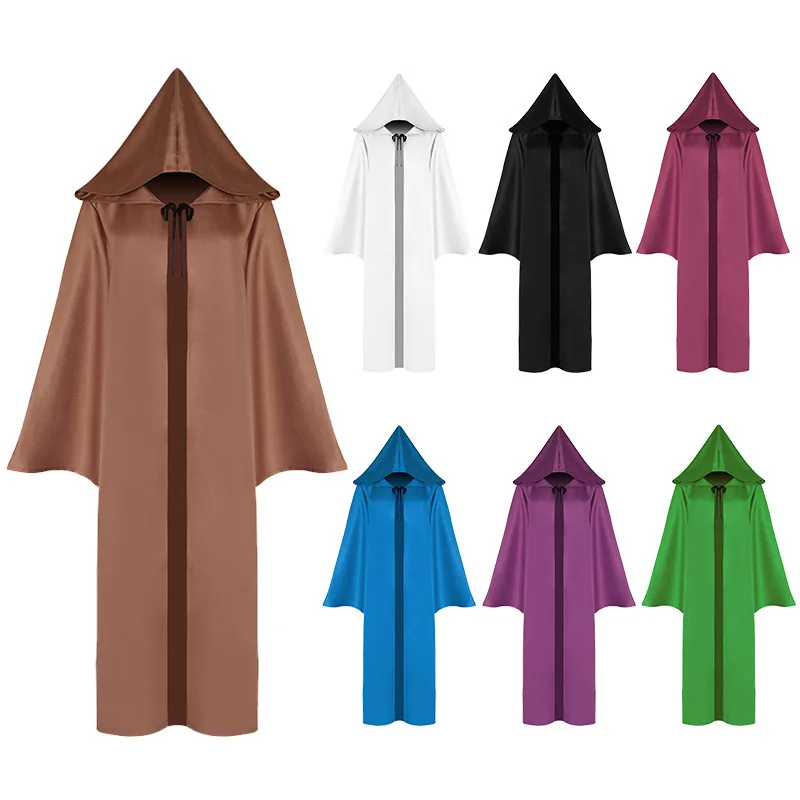 

Medieval Halloween Death Wizard Cloak Cosplay Costume Monk Hooded Robes Cloak Cape Friar Renaissance Priest Kids Adult