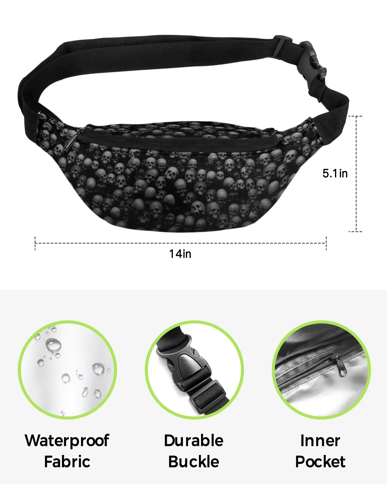 Skull Wall Horror Waist Packs Shoulder Bag Unisex Messenger Bag Casual Fashion Fanny Pack for Women