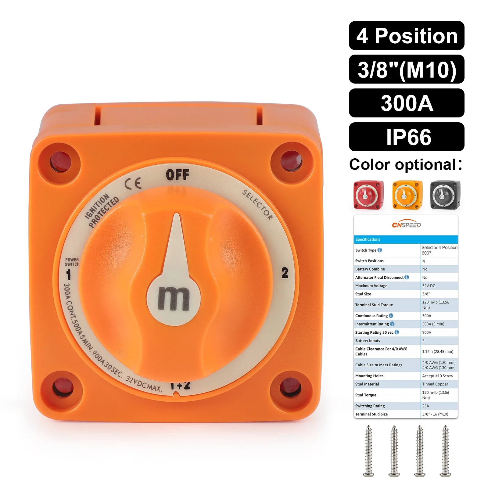 M-Series Mini Selector 4 Position Battery Switch 300A 32V DC M10 For Camper RV Truck Boat Car Isolator Disconnect Rotary Switch