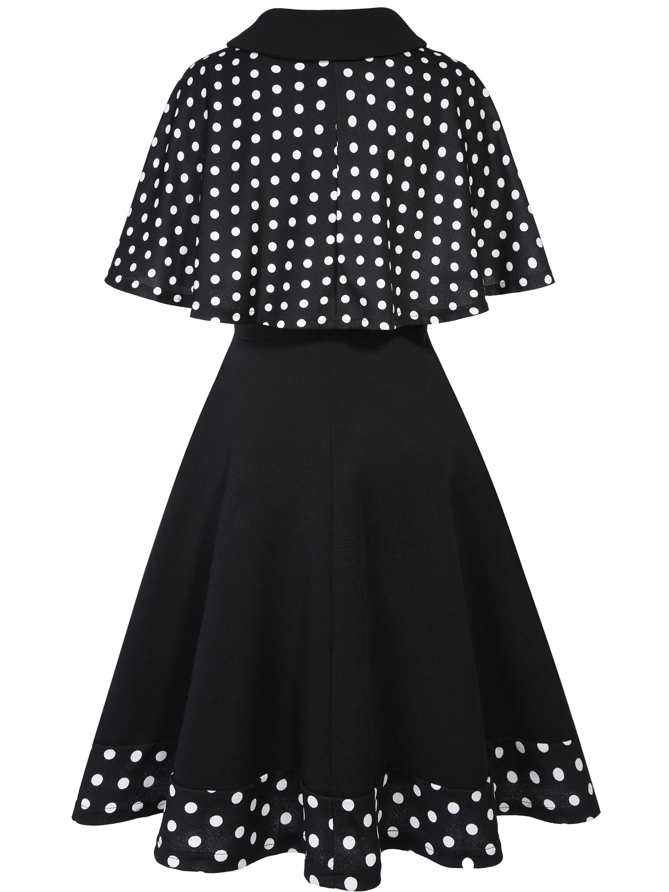 Women Outfits Polka Dot Vintage 1950s Swing Dress Long Sleeve Cape Top and A-Line Dress Two Piece Suit Vestido image 3
