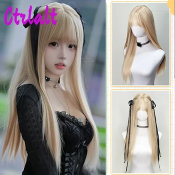 Parrucche bionde sintetiche a strati dritti con frangia ordinata Parrucca per capelli finti ad alta densità per le donne Parrucche per feste cosplay quotidiane