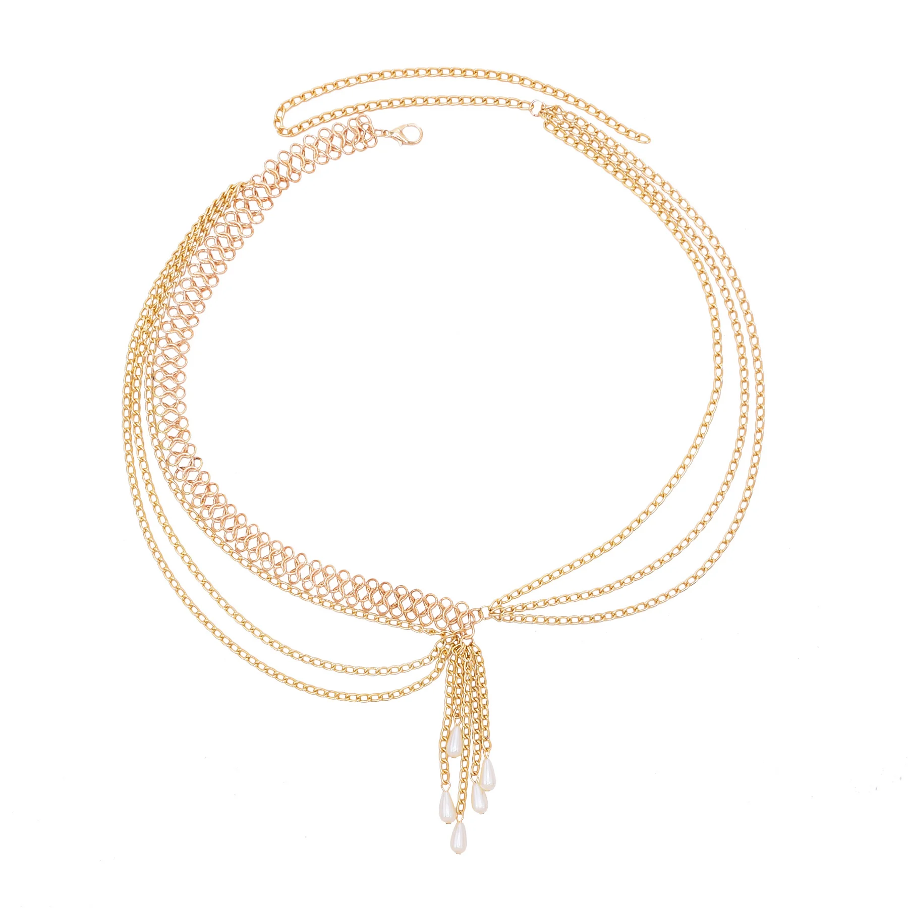 

Golden multi-layer chain tassel imitation pearl pendant beach vacation style women's waist chain simple and high-end body chain