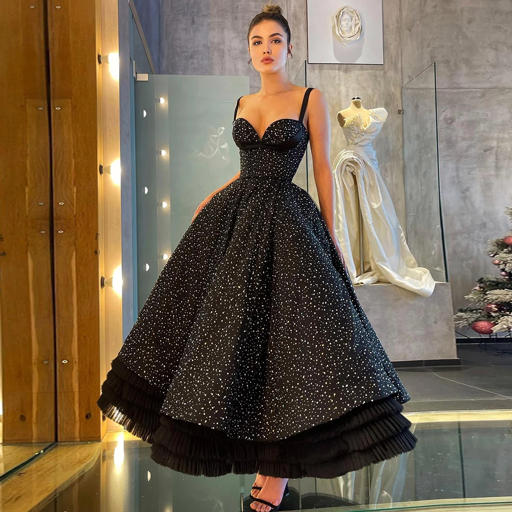 Elegant Evening Dress Sweetheart Spaghetti Straps Ruffles Prom Dress Ankle-Length Ball Gown Women\'s Party Dress Celebrity Dress