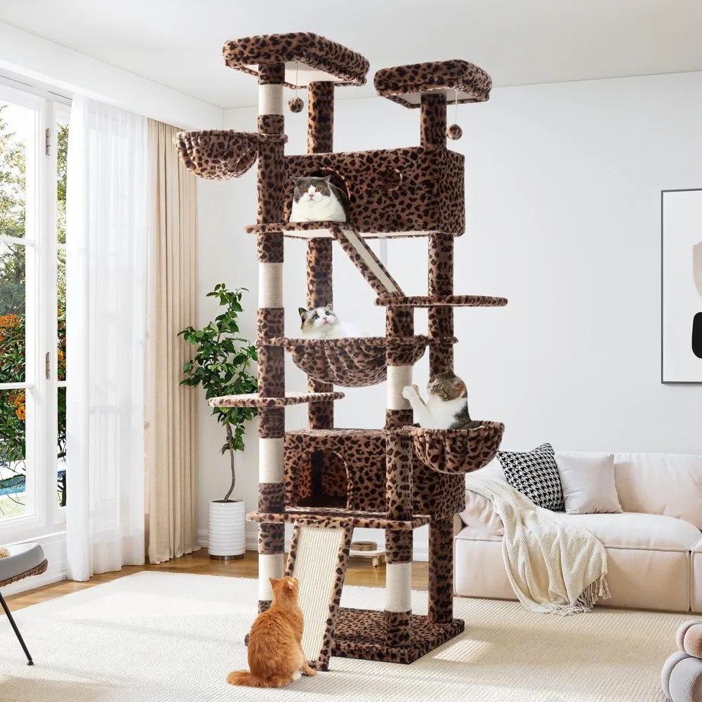 

81 Inches Tall Cat Tree/Multi-Level Large Climbing Tree House and Towers for Big Feline/Condo and Hammock/Scratching Post/Wide