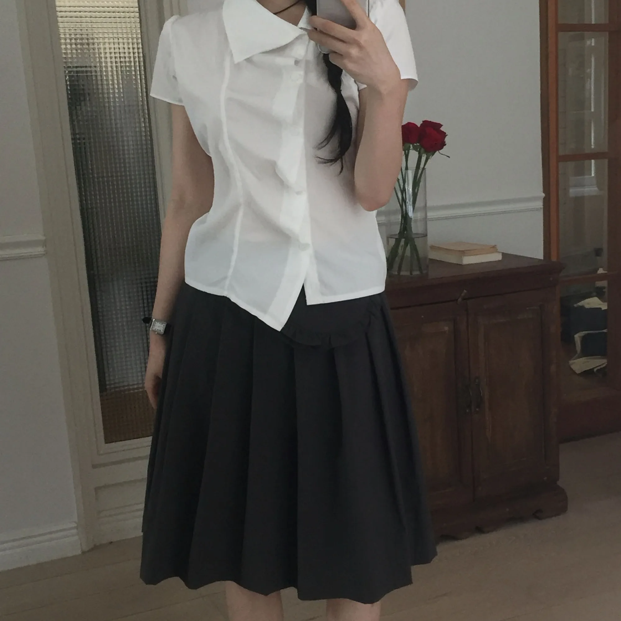 

Нейлоновая плиссированная юбка с высокой талией, корейская женская юбка-миди, шикарная винтажная школьная складная поясная сумка, юбка трапециевидной формы